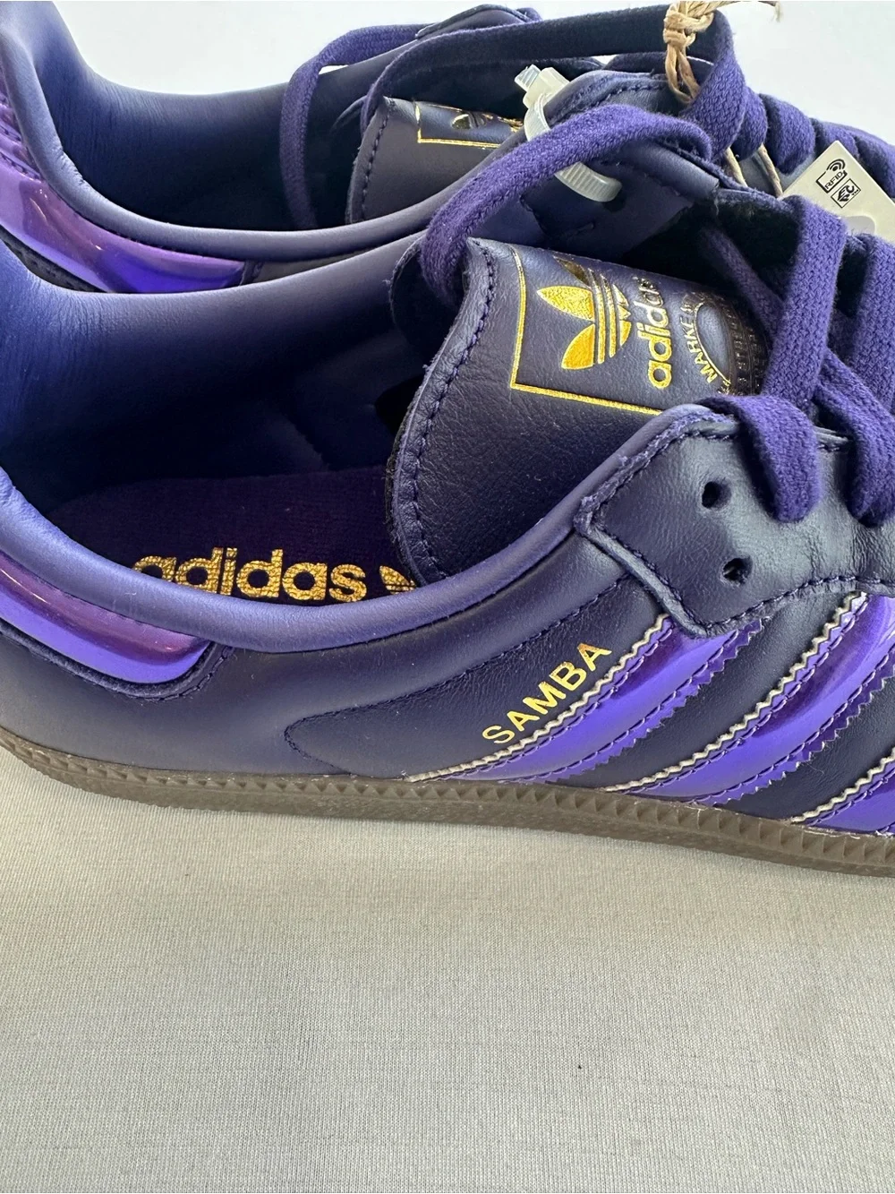 NEW adidas Samba Purple on Purple w/ Gold Trim low cut lace up Sneakers Size 8.5
